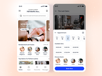 Eyelash Booking App app design design ui design webkul eyelash app mobile mobile app ui ui design user interface webkul webkul design