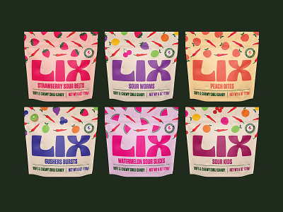 Lix Candy range candy chili colorful flavor food fruit packaging sour sweet taste
