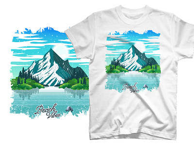 Beach landscape hand-drawn t shirt print illustration tropical climate