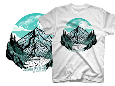 Outdoor landscape hand-drawn t shirt print illustration forest