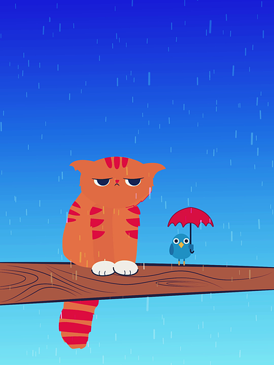 Wet cat in rain 2d animation aftereffect animation design flatdesign graphic design illustration minimal motion graphics vector