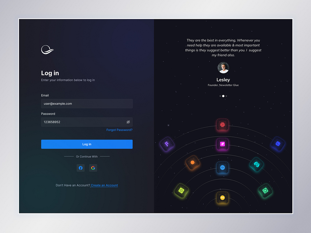 Dashboard Login Screen designs, themes, templates and downloadable