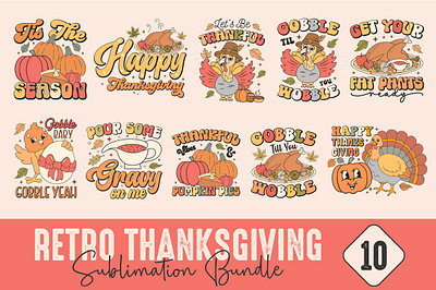Retro Thanksgiving Sublimation Bundle 3d animation app branding design graphic design illustration logo ui vector