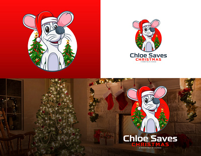 Chloe Saves Christmas Logo animal branding character christmas christmas tree design graphic design illustration logo mouse