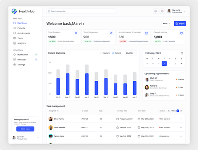 EHR: Main Dashboard Screen analytics card clinic dashboard design doctor ehr electronic health care system graph health care hospital hospital dashboard product design saas statiscs page table ui ux web design