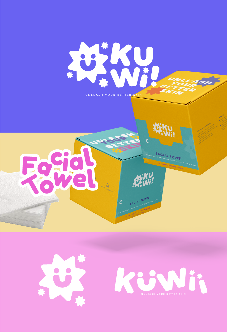 Kuwii Branding Design box design branding branding design colorful design cute logo graphic designer logo modern modern logo skin care visual branding