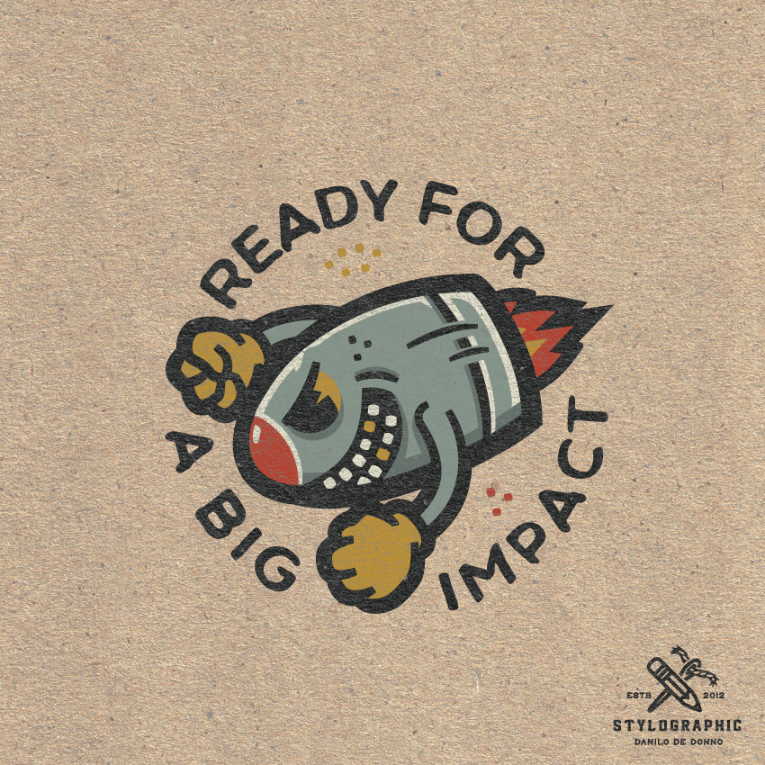 Big Impact badge design bomb cartoon character design comics custom tshirt exclusive design logo design mascot original design print apparel print design rocket tshirt design vector design vintage army vintage cartoon vintage design vintage illustration vintage typo