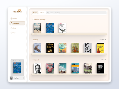Digital books app app books kindle library modern neumorphism progress reading shelves skeuomorphism ui