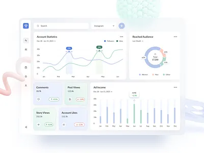 Social media dashboard for tablet 3d app chart charts dashboard design glasseffect glassmorphism graphic design landingpage pastel socialmedia tablet ui ux visualdesign