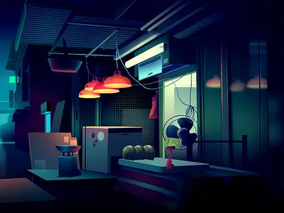 Market alley city futur illustration light market neon night travel