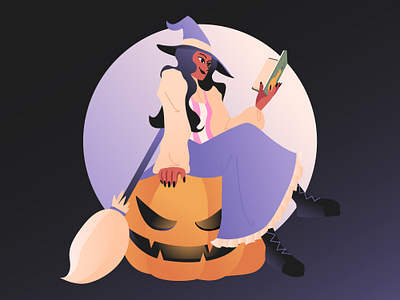 The Witch animation book character design concept diversity glassmorphism gradient halloween holiday illustration moon night party pumpkin purple reading scary study witch workflow science