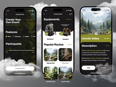 Hiking - Mobile App Concept 3d beauty concept daily ui daily ux forest hiking inspiration mobile mountins nature parks stylish trail travel ui uitips ux