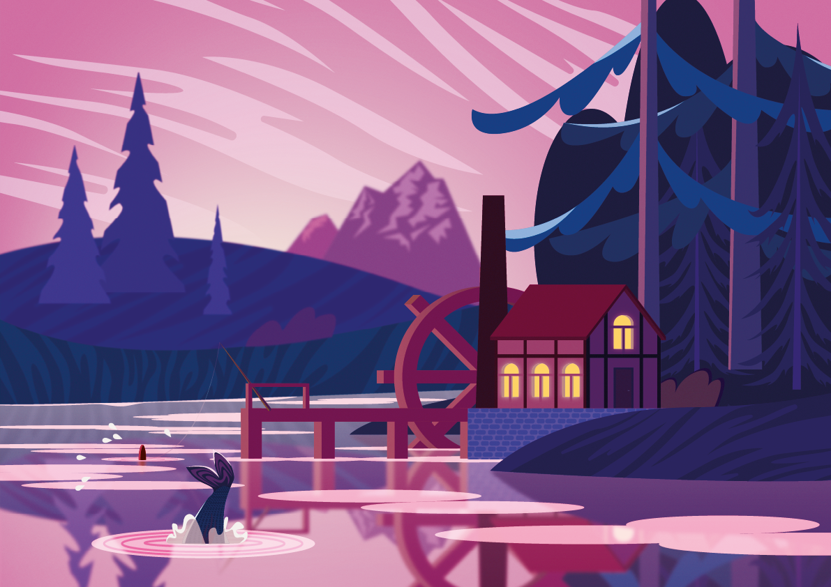 Evening House on the river adobe adobe illustrator art bread calm fish fishing house illustration illustrator sunset vector