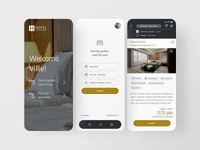 Hotel room reservation - mobile app 🏨📱 branding figma hotel app hotel reservation information architecture mobile app prototyping ui ui branding ui design ux ux design visual design wireframing
