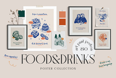 Food and Drinks Prints Posters abstract beverage branding breakfast dessert drawing drink food graphic design illustration modern art modern gallery pastry poster wall art