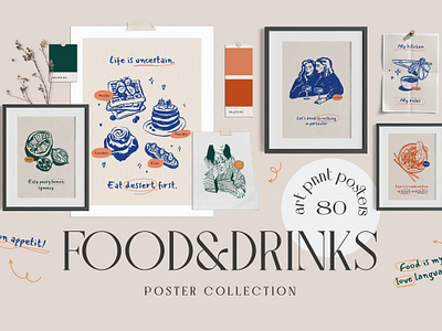 Food and Drinks Prints Posters abstract beverage branding breakfast dessert drawing drink food graphic design illustration modern art modern gallery pastry poster wall art