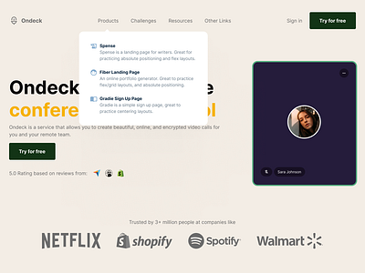 Ondeck - Landing Page - HTML&CSS/JS graphic design ui