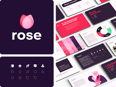 Rose | Brand Identity app app logo brand designer brand guide brand guideline brand identity brand system branding colorful logo dating app flower flower logo icons design logo logo designer logotype rose logo