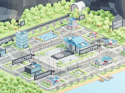 Lowpoly city. 3d animation cycles eevee graphic design motion graphics render ui