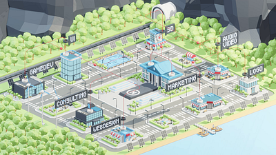 Lowpoly city. 3d animation cycles eevee graphic design motion graphics render ui