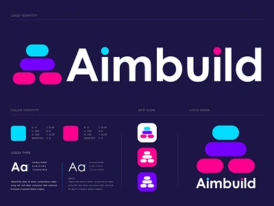 Brand identity design for Aimbuild a b c d e f g h i j k l m n a letter logo app brand brand identity designer branding brandmark build design growth icon identity illustration logo design logo designer logotype mark minimal symbol typography