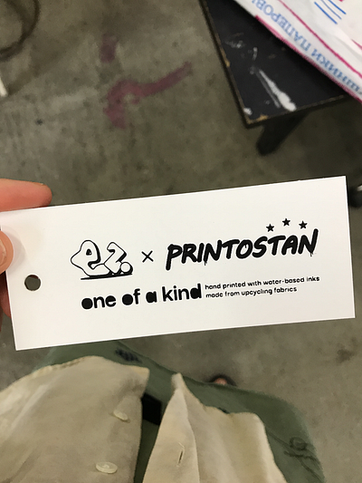 PRINTOSTAN x EZ upcycle collection graphics branding clothing brand graphic design patchwork silkscreen tags design upcycle