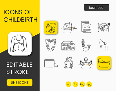 Icons of childbirth editable stroke