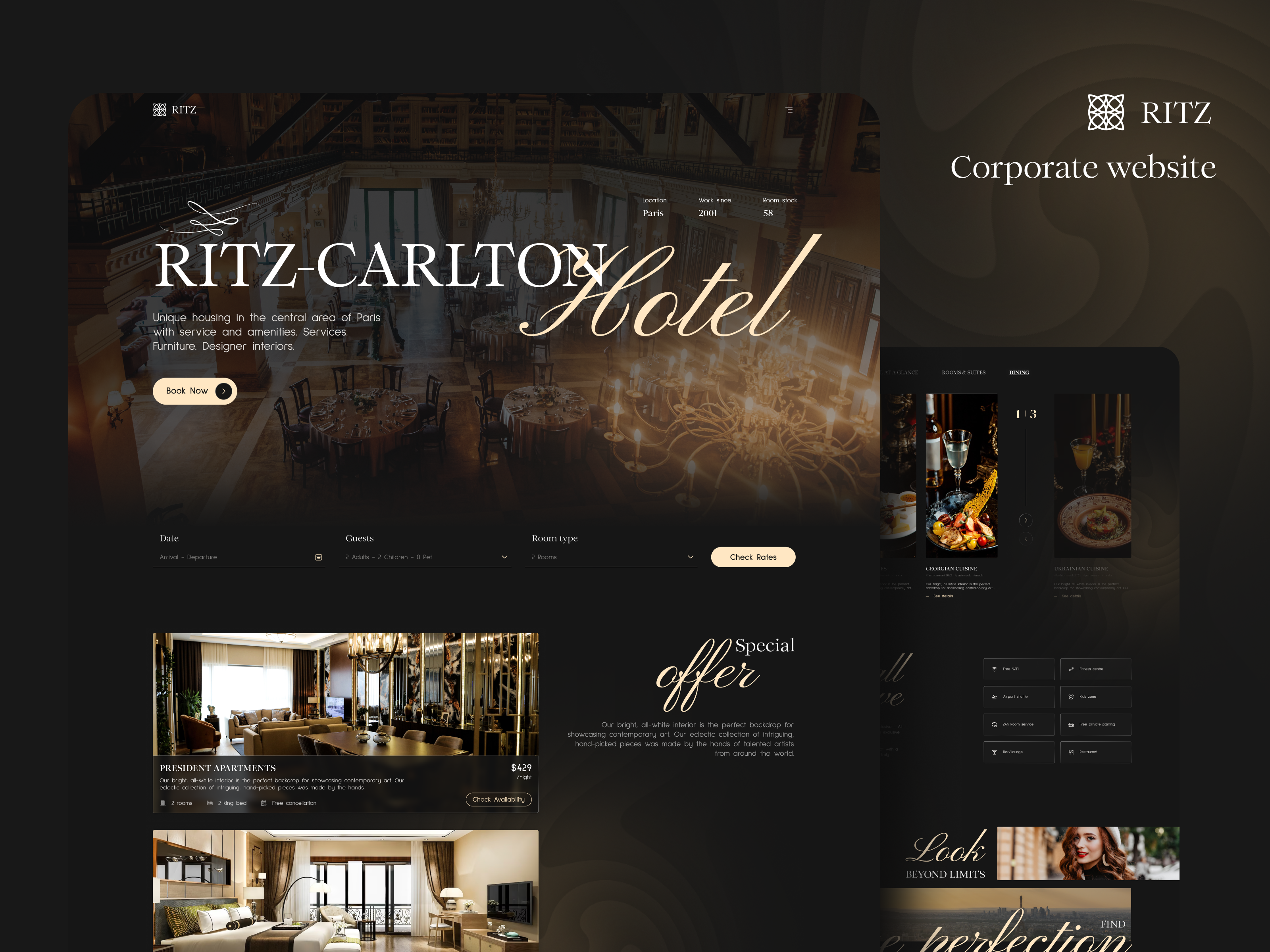 RITZ-CARLTON HOTEL WEBSITE DESIGN CONCEPT booking branding concept design desktop graphic design hotel logo luxury service ui ux website