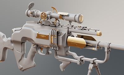 WIP: Steampunk Sniper Rifle 3d 3d modeling autodesk digital 3d gun hard surface mechanical design ray tracing render rifle rt scope sniper steampunk weapon wip zbrush