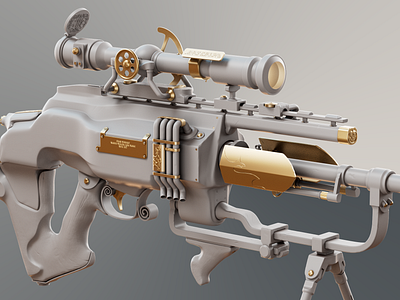 WIP: Steampunk Sniper Rifle 3d 3d modeling autodesk digital 3d gun hard surface mechanical design ray tracing render rifle rt scope sniper steampunk weapon wip zbrush