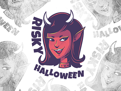 Risky bad badge cartoon character devil girl horns illustration logo procreate red risky sticker