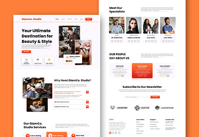 Landing Page design for GlamCo. Studio brandidentity figma graphic design landingpage photoshop ui userexperience website