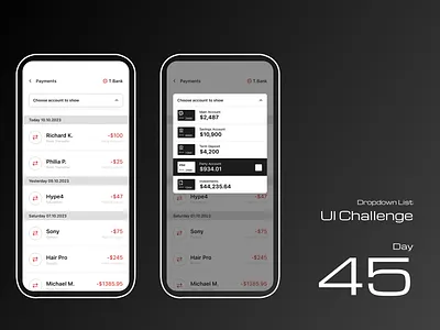 Dropdown List account bank bank interface banking dropdown finance fintech investments ios list mobile mobile app money payment swift transaction history transactions ui ux uxui