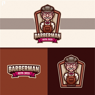 Barberman Mascot Logo Design barber branding graphic design haircut logo