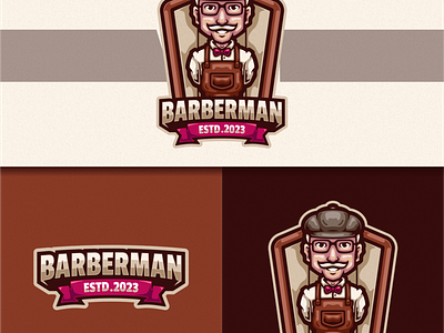 Barberman Mascot Logo Design barber branding graphic design haircut logo