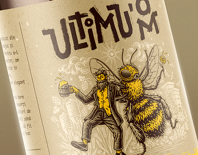 Ultimu' Om Honey Beer art artwork bee beer branding craft dance design drawing engraving etching honey illustration ink label lettering linocut logo packaging surreal