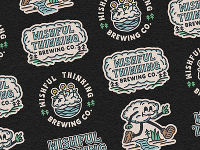 Wishful Thinking Brewing Co. Logo Marks beer branding brewery logo cloud illustration logo nature retro texture tree