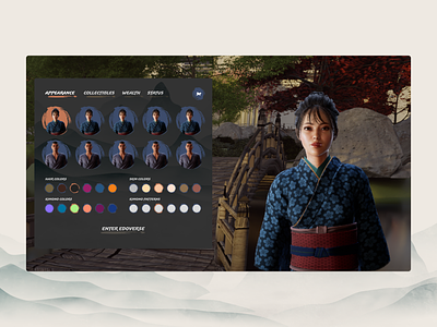 Avatar Selection Screen - Edoverse app avatar avatar selection decentralized internet design edo game japan metaverse metaverse world product design ui video game web3