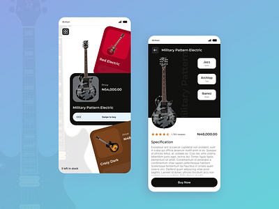 Modern Guitar Ecommerce Mobile App creative design design e commerce figma mobile app popular ui ux