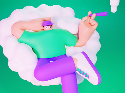 Cloud 9 3d 3d illustration chillout cloud funny green high illustration quirky relax smoke smoking weed weird