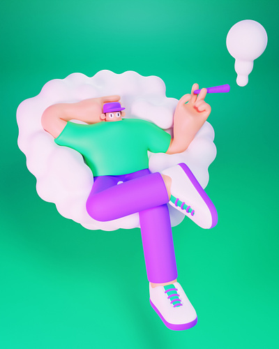Cloud 9 3d 3d illustration chillout cloud funny green high illustration quirky relax smoke smoking weed weird