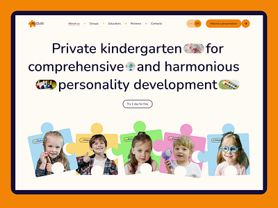 PUZZLES — Kindergarten Landing page adaptive children education kids kindergarten landing page preschool institution ui ux web design website