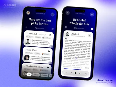 Audio Book Reader - Mobile App 📖 app design audio audio book audio book app audiobook audiobook app books clean design figma minimalistic mobile app purple simple ui ui app ui design ui mobile app ui mobile design ux