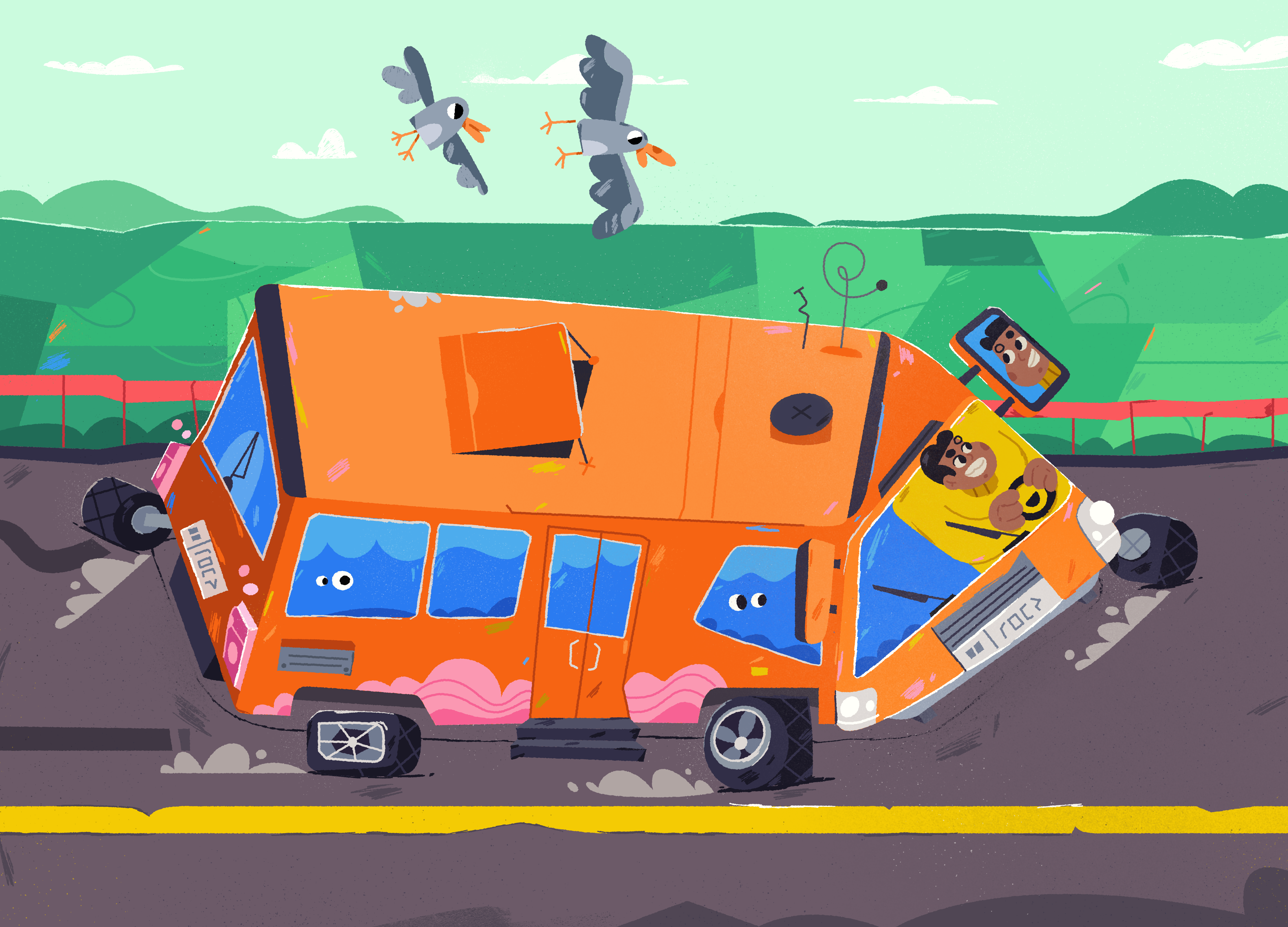 Crazy Bus 2d art bus cartoon character funny illustration illustrator vector