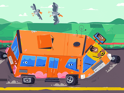 Crazy Bus 2d art bus cartoon character funny illustration illustrator vector