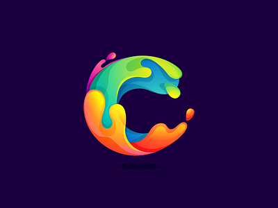 C letter colorful gradient icon letter logo mark multicolor rainbow splash ui
