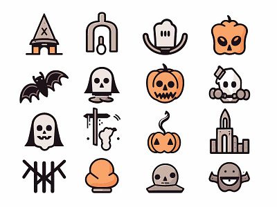Halloween Icon Set - Spooky Symbols for Your Creepy Creations bat black cat creepy creations ghost halloween icon set jack o lantern pumpkin spider spooky symbols tombstone trick or treat witch