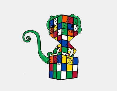 Chameleon's Rubik's Challenge animation character design illustration
