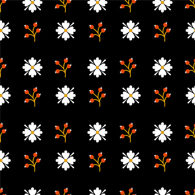 flat flowers pattern on black background seamless