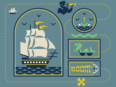 Adventure at Sea adventure graphic art graphic design illustration illustrative design nautical sea monster vector vector art